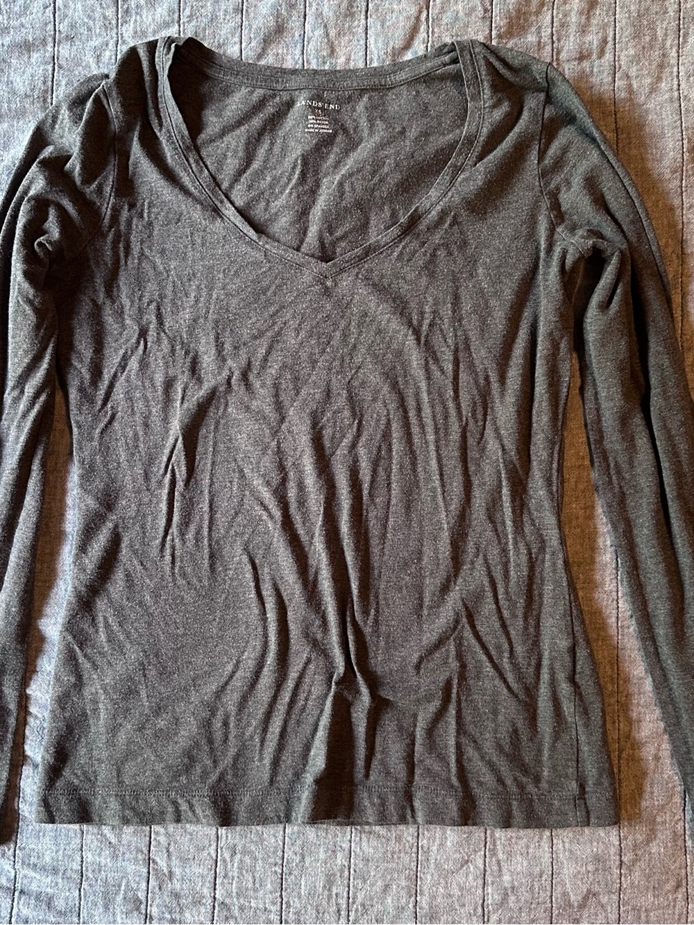 Lands' End Women’s Long-Sleeve V-Neck Tee in Charcoal Gray
